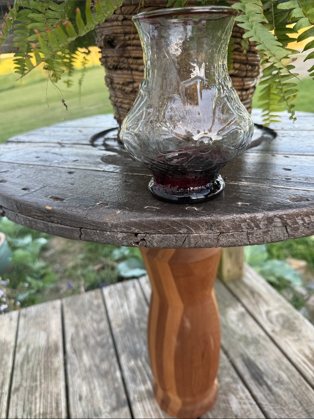 Anchor Hocking Clear Glass Vase with Deep Red Accent